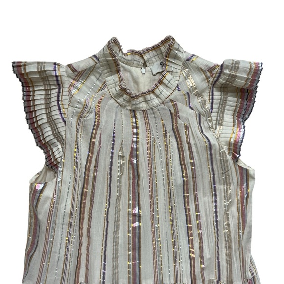 Sea New York Harriet Ruffle Metallic Shimmer Tiered Cream Dress Size 10 - Picture 6 of 13